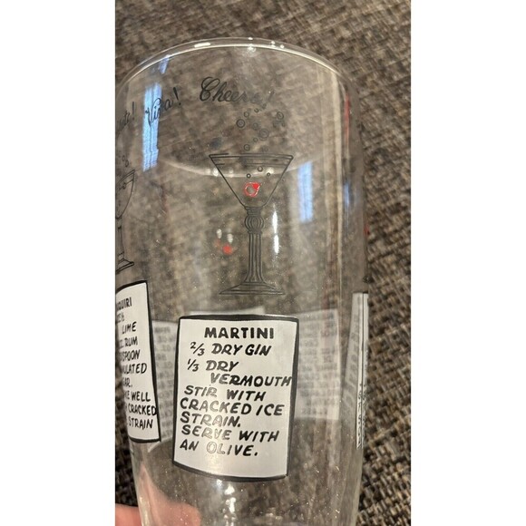 Retro Vintage-Feel Bar Cocktail Mixing Glass w/6 Recipes 7” Tall W/bottle Tops - Picture 8 of 9